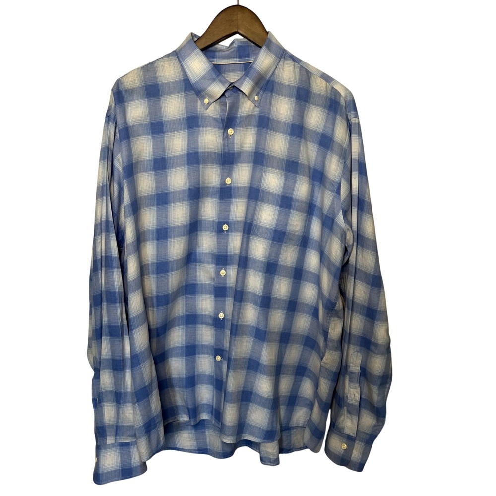 Peter Millar Shirt Men's XL Blue Check Crown Cotton Long Sleeve Button Up Office
